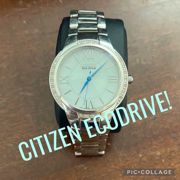 CITIZEN ECODRIVE SILVER TONE BRACET WATCH W/ TINY DIAMOND CHIP ACCENTS. - Picture 3 of 16